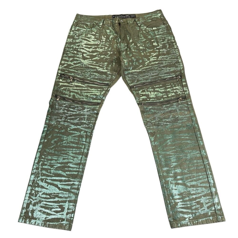 Heritage America 42x34 Denim Distillery Jeans Green Metallic Biker Streetwear